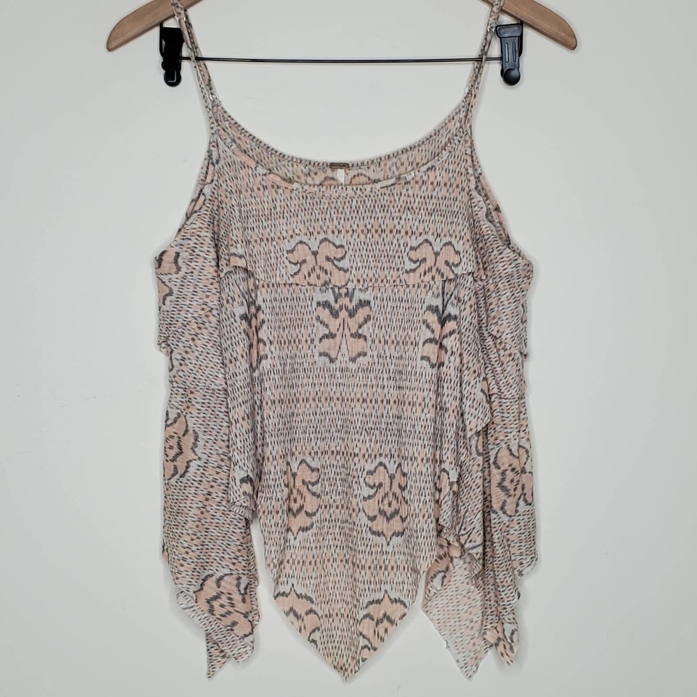 Free People Hankerchief Hem Adjustable Strap Bogo Peach Gray Tank, sz S